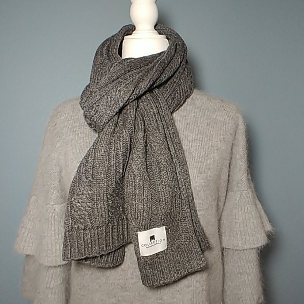 CABLE KNIT SCARF - GREY - MICHAEL STRAHAN